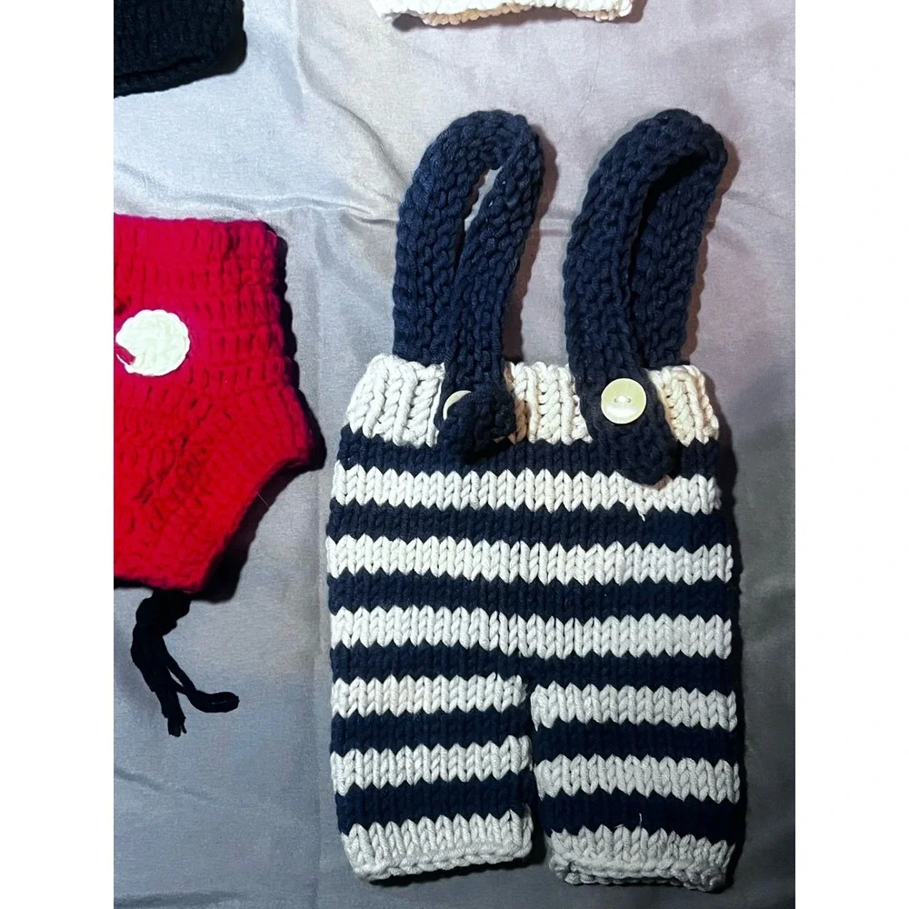2 Knit Outfit Newborn Crochet Pants Hat Photo‎ Props Shoot Baby Boy Mickey Lot